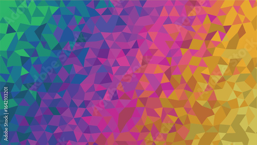 Abstract geometric background with a low poly triangular pattern. Vector illustration with a colorful rainbow gradient of colors.