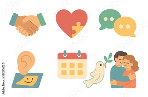 Conflict Resolution Icons. Flat vector mini-illustrations conflict resolution in personal relationships in
