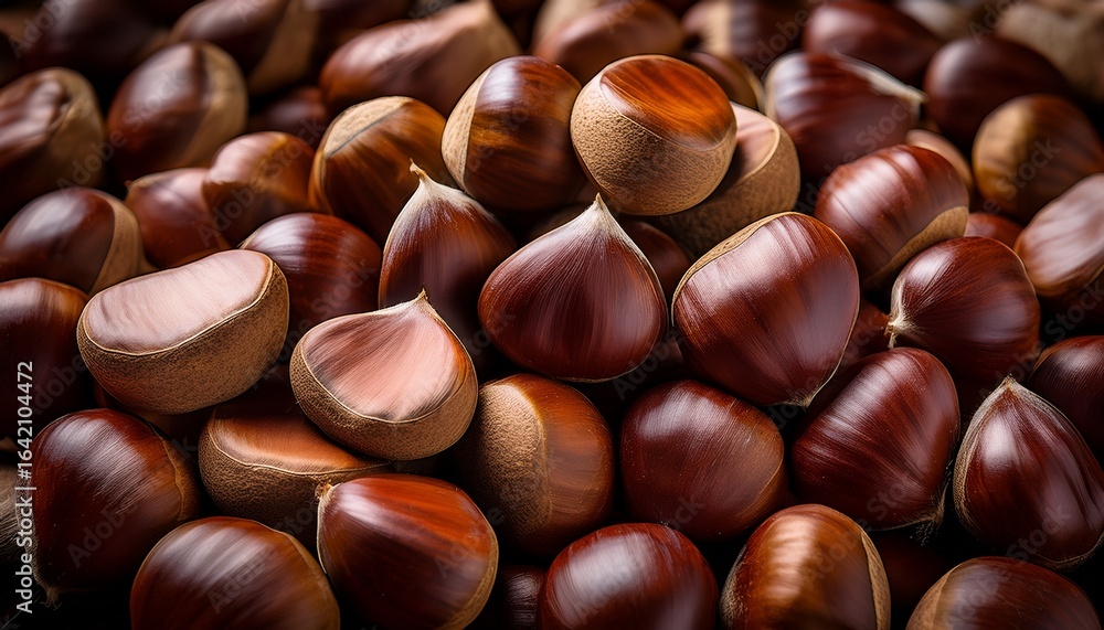 Obraz premium close up of fresh chestnuts in abundance