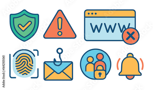 Kids Cryptocurrency Safety Icons. Flat vector mini-illustrations cryptocurrency safety for kids in colors