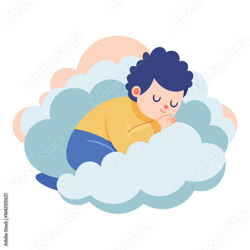Peaceful Person Napping on Cloud Illustration, Cozy Relaxation Vector