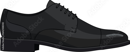 Black classic mens dress shoe vector illustration with lace-up design and polished finish for formal wear 
