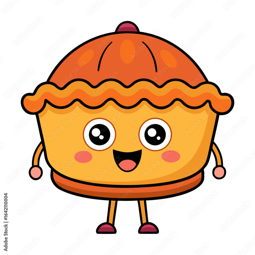 Obraz premium Cute Cartoon Pie Character Vector, Happy Food Mascot Illustration