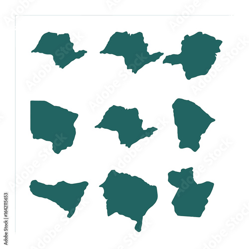 Brazil State Map Icons. Flat icon set of Brazilian state maps: São Paulo, Rio de Janeiro, Minas Gerais, Bahia,