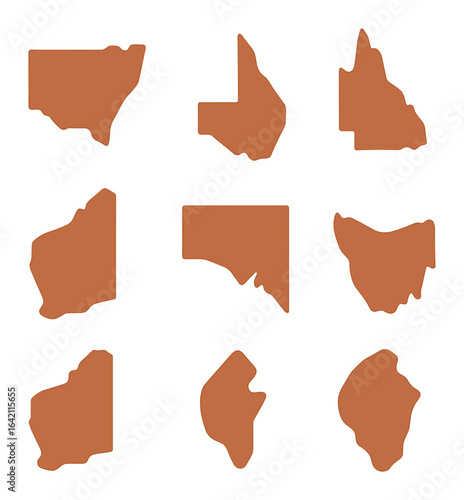 Australian State Icons. Flat icon set of Australian state maps: New South Wales, Victoria, Queensland, Western