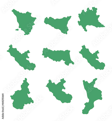Italian Region Map Icons. Flat icon set of Italian region maps: Tuscany, Sicily, Lombardy, Veneto,