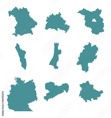 German States Icon Set. Flat icon set of German state maps: Bavaria, Berlin, Brandenburg, Bremen, Hamburg,