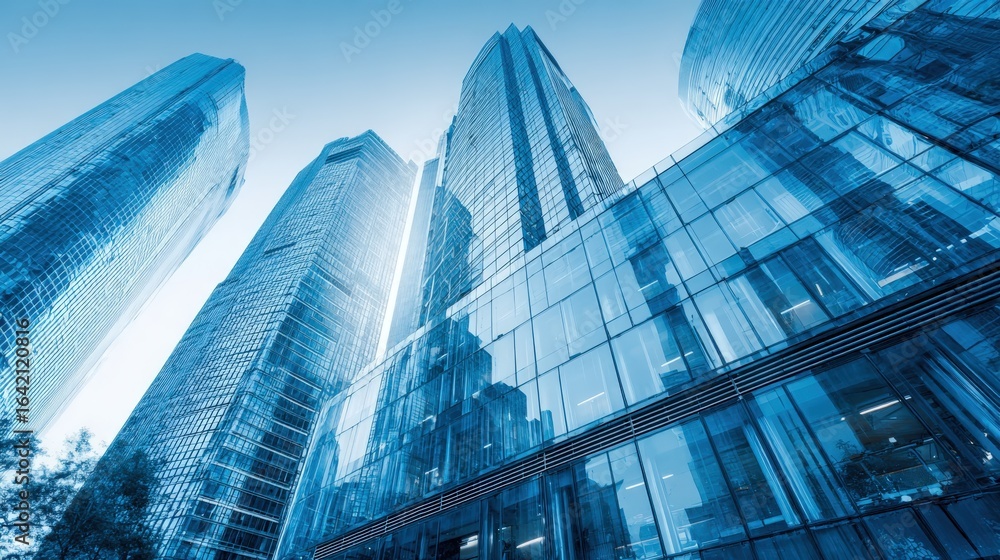 custom made wallpaper toronto digitalModern Cityscape Featuring Contemporary Glass Skyscrapers in a Bustling Financial District with Urban Blue Tones