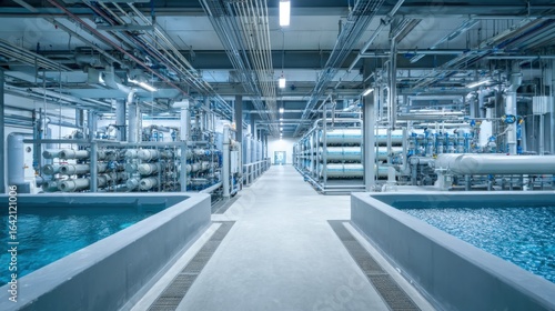Water Treatment Facility Interior Featuring Filtration Systems and Industrial Equipment for Purification and Distribution