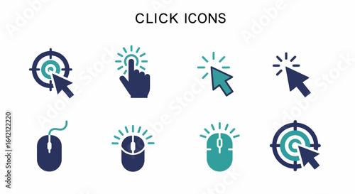 Collection of Digital Click Interaction Icons Representing User Engagement and Navigation Choices