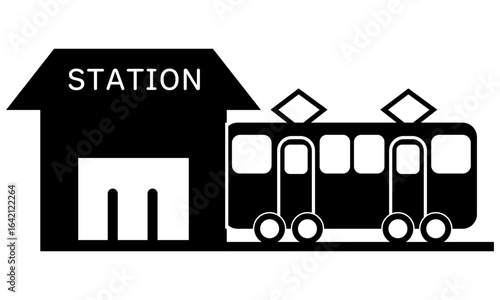 駅と電車のシルエットアイコン