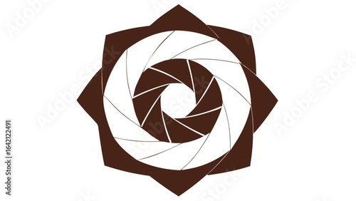 Abstract aperture design in brown and white isolated against a clean white background