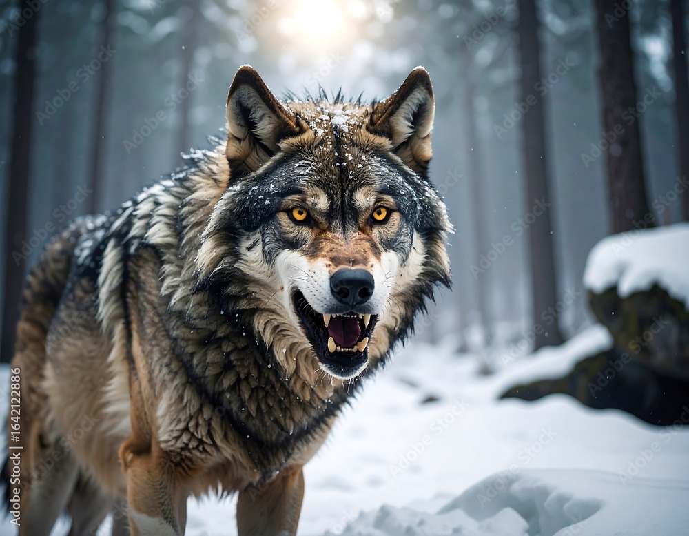 Fototapeta premium A wolf in a snowy forest
