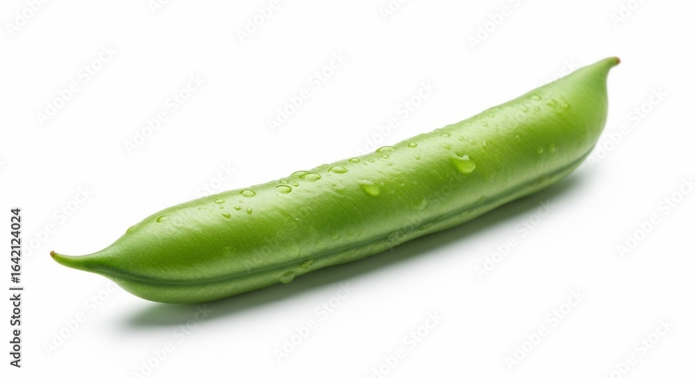 Fresh Green Pea Pod with Water Droplets on White Background Fresh Green Pea Pod with Water Droplets on White Background