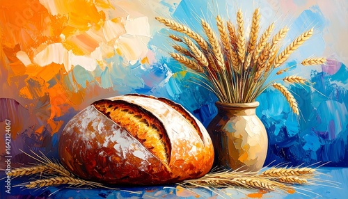 Rustic bread and wheat still life