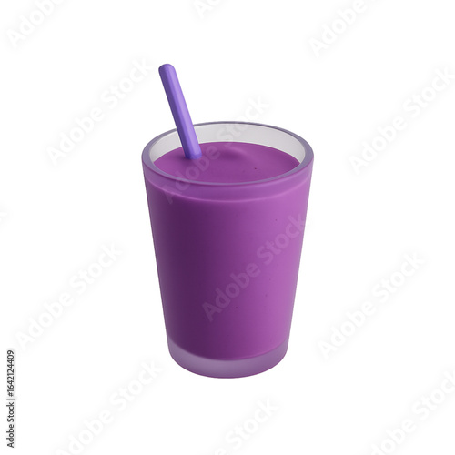 Purple smoothie in a glass with a straw isolated on transparent background