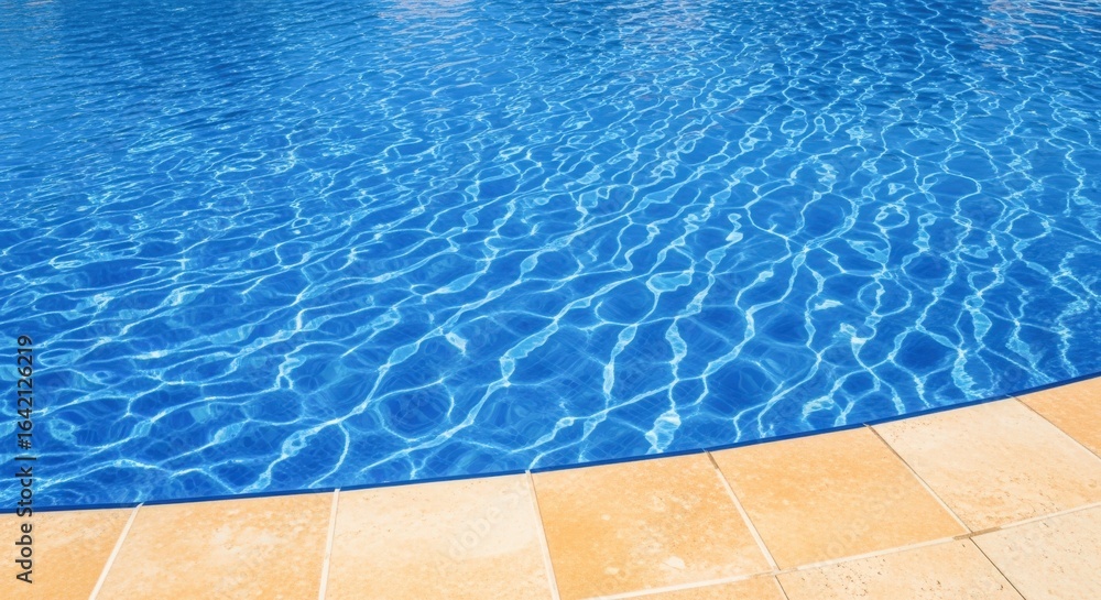 Obraz premium Tranquil Blue Swimming Pool Water with Ripples and Tile Border on a Sunny Day