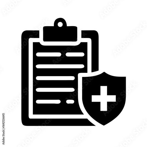 Medical record clipboard document healthcare protection shield silhouette vector illustration