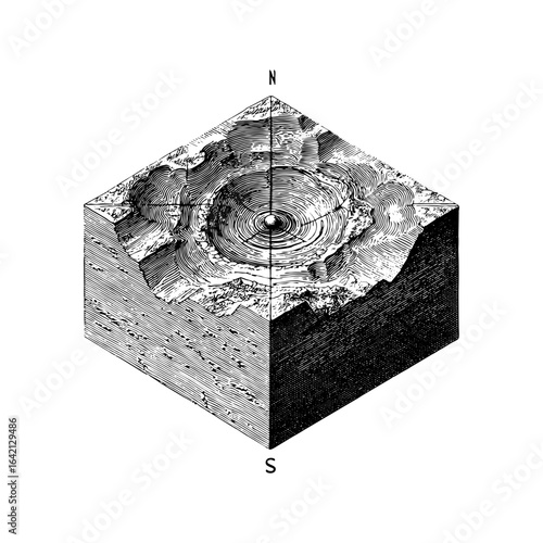 Engraving style illustration of an earthquake epicenter diagram in black and white on transparent background – Geological vector for textbooks, science presentations, and environmental infographics