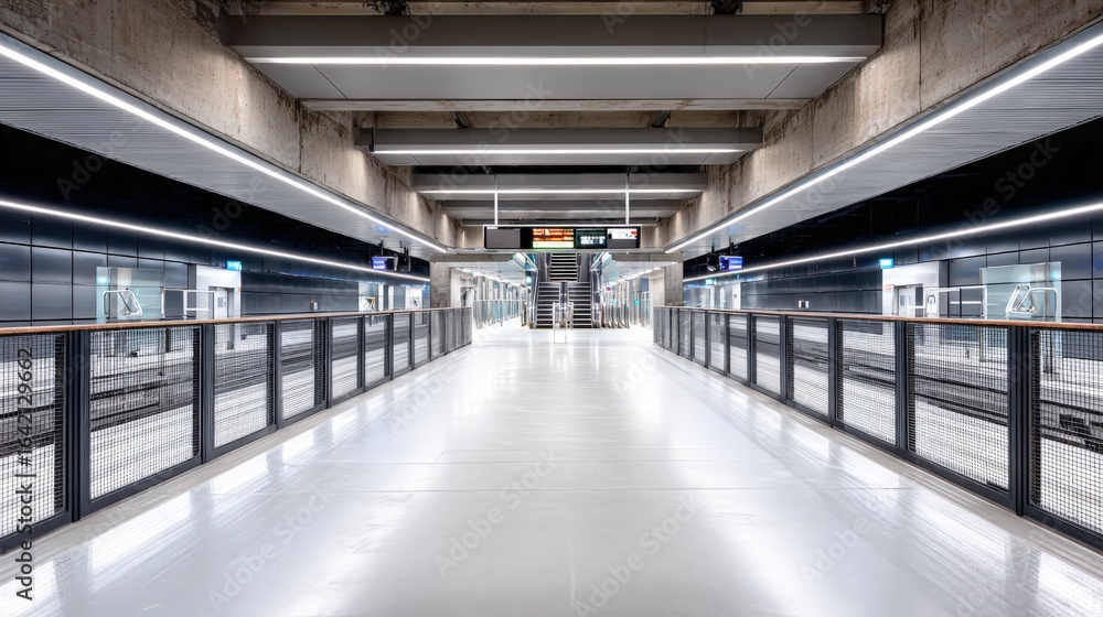 Obraz premium Modern Subway Station Platform with Symmetrical Design and Clean Architecture for Urban Transit Solutions
