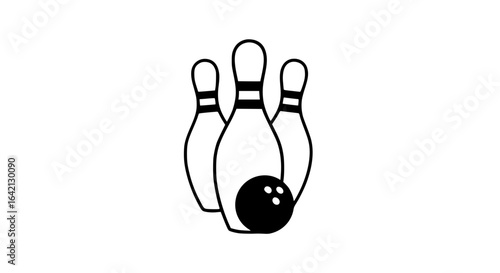 Bowling pins with a ball minimalist black and white icon