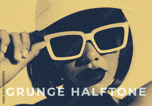 Grunge Halftone Image Effect Mockup