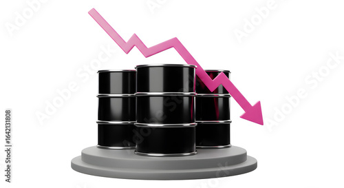 Oil price plunge depicted by falling arrow over barrels, symbolizing market decline and energy sector crisis
