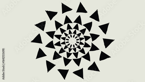Abstract black triangle pattern forming radial symmetry on a beige background