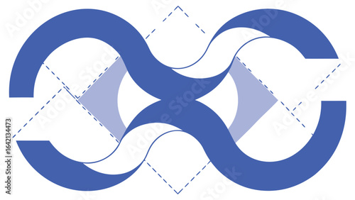 Abstract blue vector illustration geometric shapes and dashed lines on white background