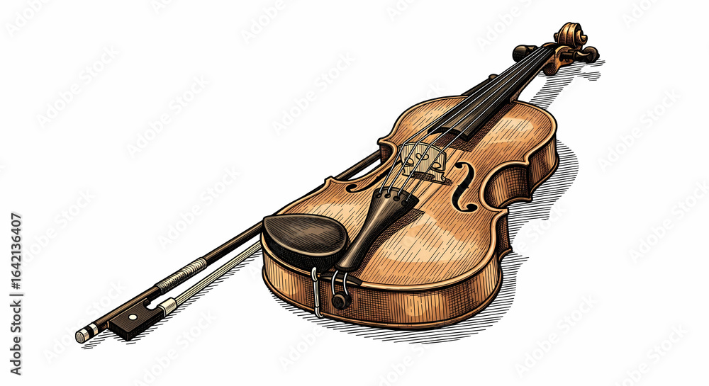 Obraz premium Violin with Bow Isolated on a White Background