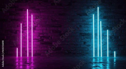 Abstract glowing vertical neon lights background