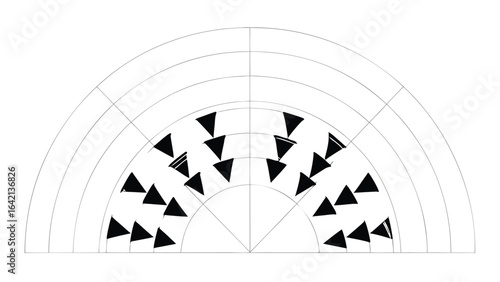 Abstract design featuring semicircles and black triangles in a clean minimalist composition