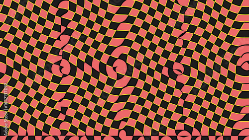 Abstract digital artwork of a wavy checkered pattern with transparency for design use