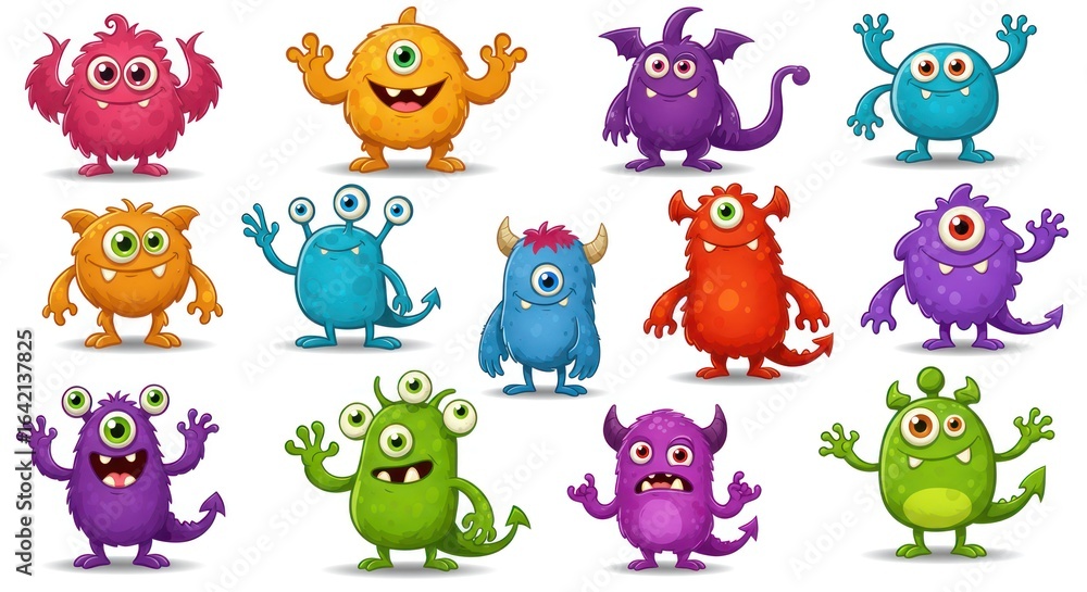 Obraz premium Colorful and Funny Monster Characters Set