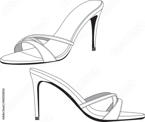 High Heel Stiletto Shoes Vector – Elegant Women's mule sandals Fashion Footwear Illustration