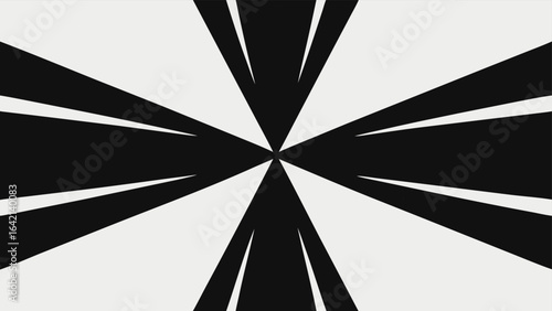 Abstract geometric black and white graphic with central symmetry and radial pattern