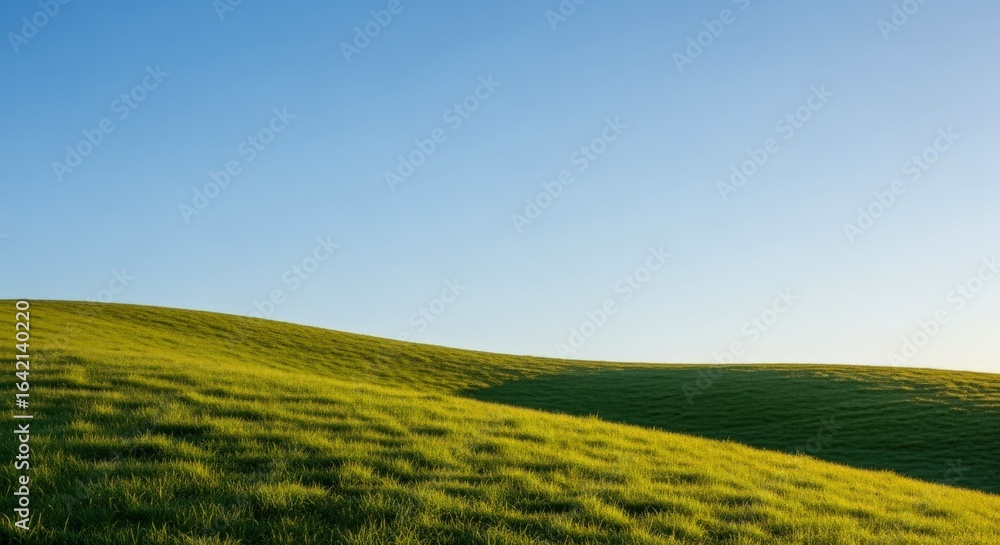 Fototapeta premium Rolling Green Hills Under a Clear Blue Sky - Serene Nature Background for Commercial Use