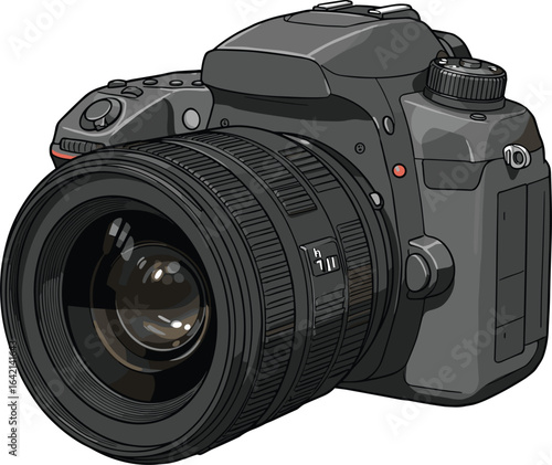 Digital, DSLR, camera, lens, photography, professional, equipment, modern, gadget, vector, illustration, art