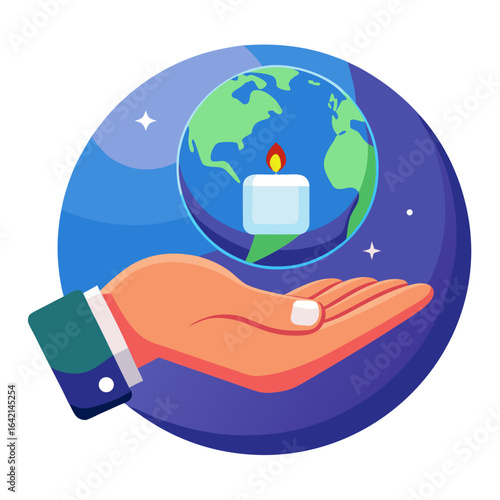 Hand Holding Glowing Earth with Light Switch Turned Off Symbolizing Earth Hour Isolated on White Background