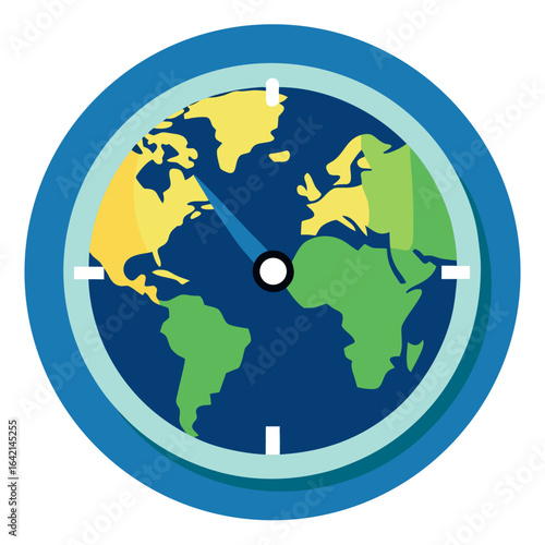 Clock with Earth Center Showing 8:30 PM Representing Earth Hour Isolated on White Background Vector