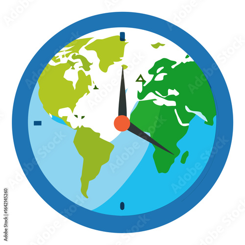 Clock with Earth Center Showing 8:30 PM Representing Earth Hour Isolated on White Background Vector