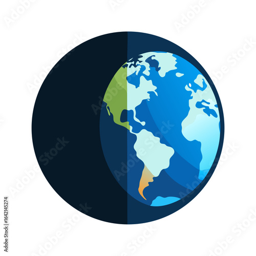 Minimalist Glowing Earth Half in Darkness Symbolizing Earth Hour Isolated on White Background