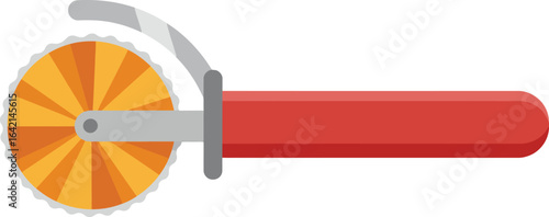 Pizza cutter with orange wheel and red handle vector illustration kitchen utensil tool equipment 