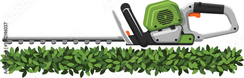 Hedge trimmer cutting green leaves gardening tool vector illustration landscape orientation 