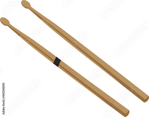 Wooden drumsticks for music percussion instruments in natural brown color vector illustration 