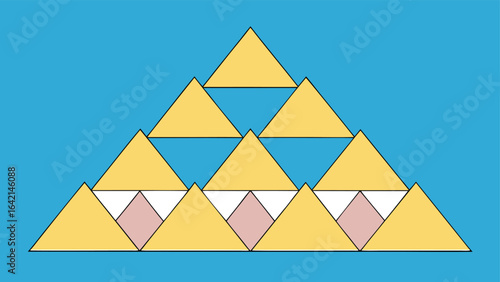 Abstract geometric composition of triangles in various colors and simple layered style