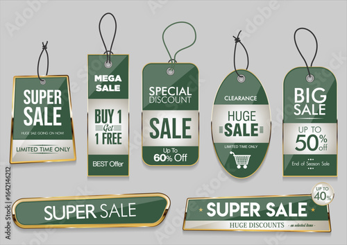 Super sale gold and  green badges and labels collection