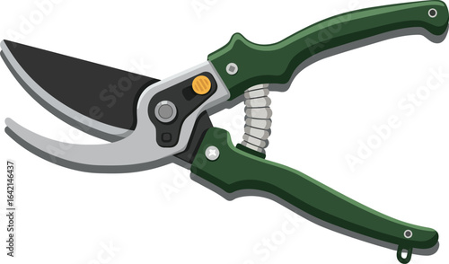Garden pruning shears with green handles and sharp blades vector illustration for gardening tools design 