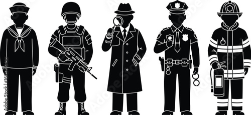Vector art of collection of diverse professional silhouettes isolated on white background