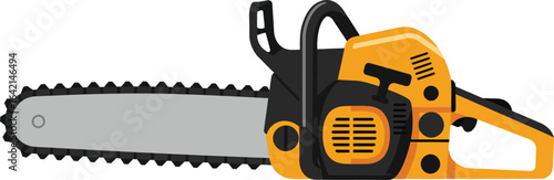 Chainsaw tool with orange body and black details for cutting wood and forestry work vector illustration 
